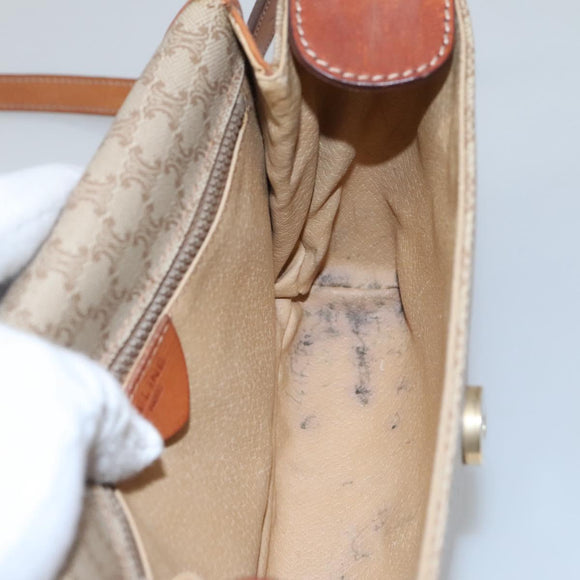 CELINE Macadam Canvas Shoulder Bag Beige Gold Auth 116806