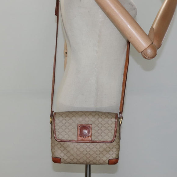 CELINE Macadam Canvas Shoulder Bag Beige Gold Auth 116806