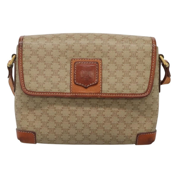 CELINE Macadam Canvas Shoulder Bag Beige Gold Auth 116806
