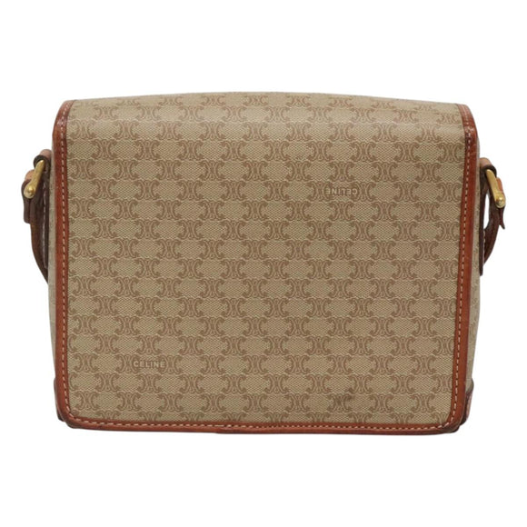 CELINE Macadam Canvas Shoulder Bag Beige Gold Auth 116806