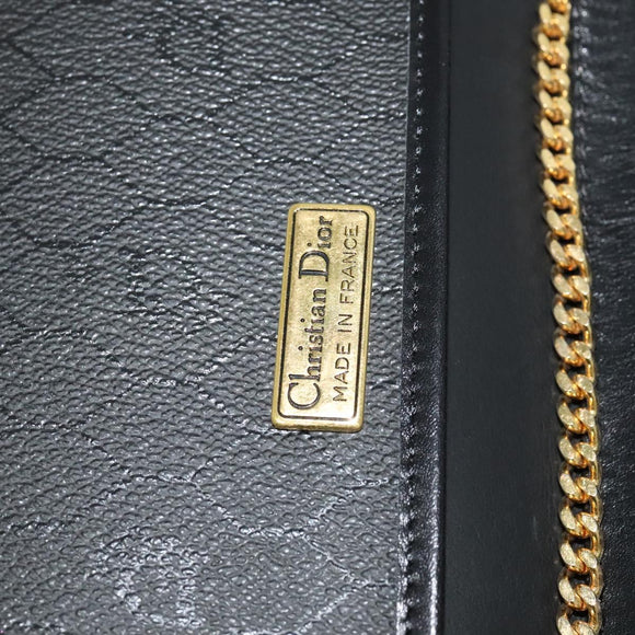 Christian Dior Honeycomb Canvas Chain Shoulder Bag Black Gold Auth 116807