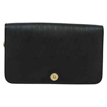 Christian Dior Honeycomb Canvas Chain Shoulder Bag Black Gold Auth 116807 - 0