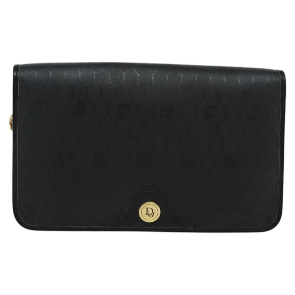 Christian Dior Honeycomb Canvas Chain Shoulder Bag Black Gold Auth 116807