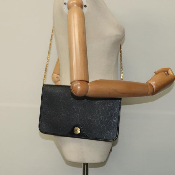 Christian Dior Honeycomb Canvas Chain Shoulder Bag Black Gold Auth 116807
