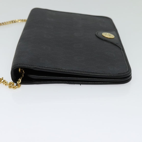Christian Dior Honeycomb Canvas Chain Shoulder Bag Black Gold Auth 116807