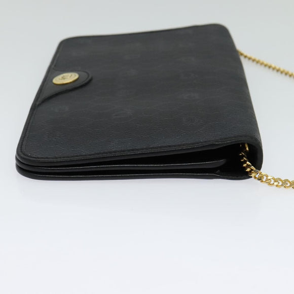 Christian Dior Honeycomb Canvas Chain Shoulder Bag Black Gold Auth 116807
