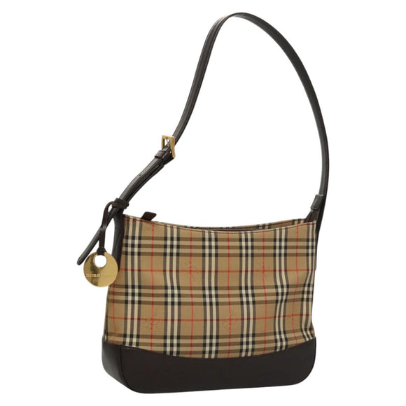 BURBERRY Nova Check Shoulder Bag Canvas Beige Brown gold Auth 116812