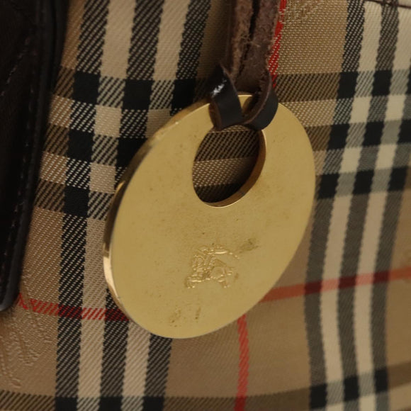 BURBERRY Nova Check Shoulder Bag Canvas Beige Brown gold Auth 116812