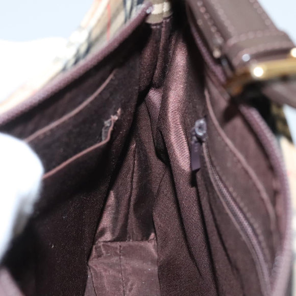 BURBERRY Nova Check Shoulder Bag Canvas Beige Brown gold Auth 116812