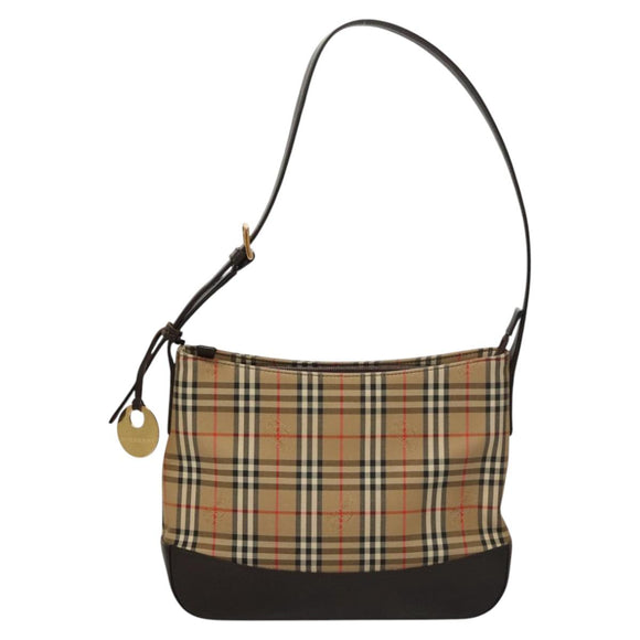 BURBERRY Nova Check Shoulder Bag Canvas Beige Brown gold Auth 116812