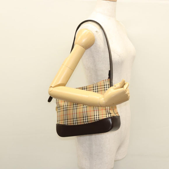 BURBERRY Nova Check Shoulder Bag Canvas Beige Brown gold Auth 116812