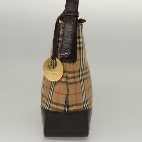 BURBERRY Nova Check Shoulder Bag Canvas Beige Brown gold Auth 116812