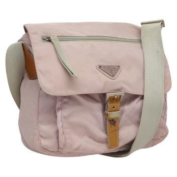PRADA Shoulder Bag Nylon Pink Gray Silver Auth 116830