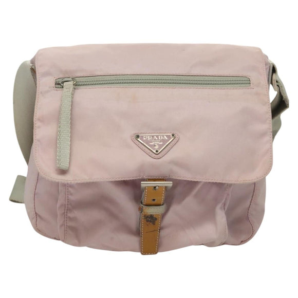PRADA Shoulder Bag Nylon Pink Gray Silver Auth 116830