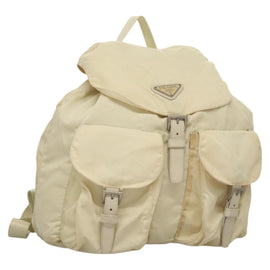 PRADA Backpack Nylon Cream Silver Auth 116860