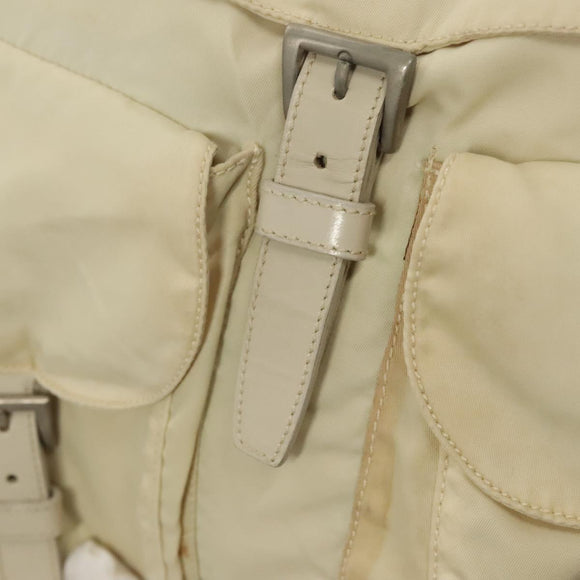 PRADA Backpack Nylon Cream Silver Auth 116860