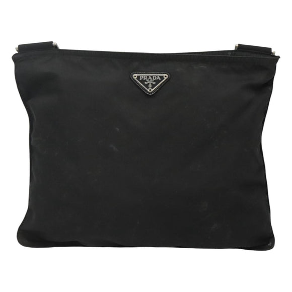 PRADA Shoulder Bag Nylon Black Silver Auth 116863
