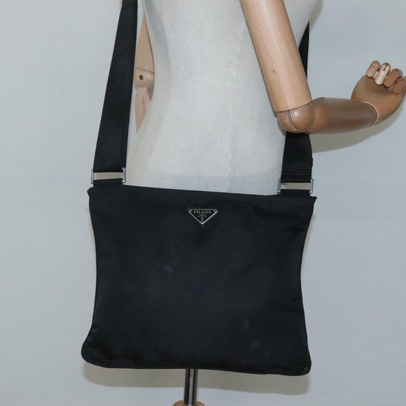 PRADA Shoulder Bag Nylon Black Silver Auth 116863