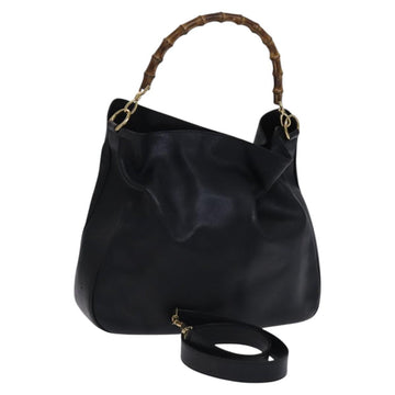 GUCCI Bamboo Shoulder Bag Leather 2way Black Gold 001 1781 1577 Auth 116886