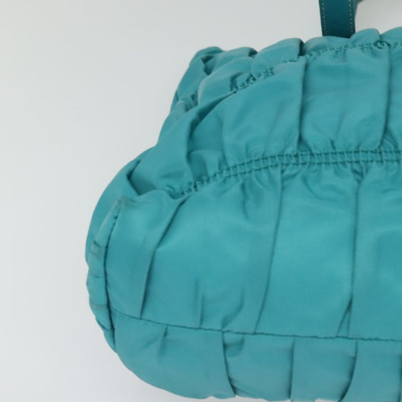 PRADA Hand Bag Nylon Leather 2way Turquoise Blue Gold Auth 116888