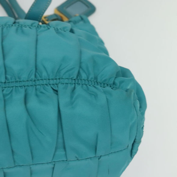 PRADA Hand Bag Nylon Leather 2way Turquoise Blue Gold Auth 116888