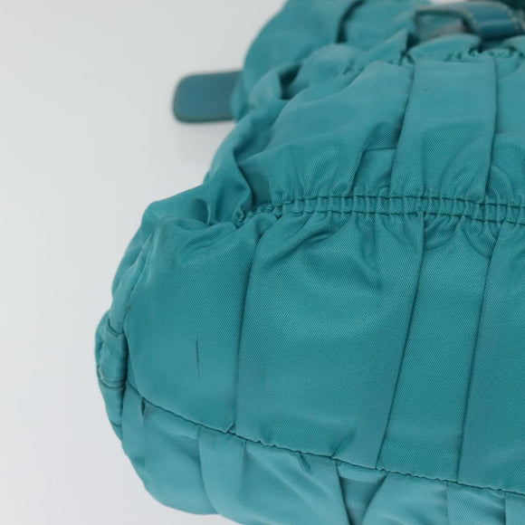 PRADA Hand Bag Nylon Leather 2way Turquoise Blue Gold Auth 116888