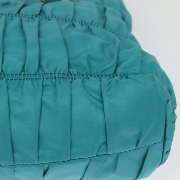 PRADA Hand Bag Nylon Leather 2way Turquoise Blue Gold Auth 116888