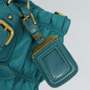 PRADA Hand Bag Nylon Leather 2way Turquoise Blue Gold Auth 116888-15