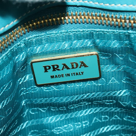 PRADA Hand Bag Nylon Leather 2way Turquoise Blue Gold Auth 116888