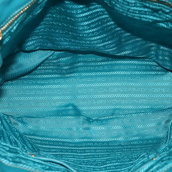 PRADA Hand Bag Nylon Leather 2way Turquoise Blue Gold Auth 116888