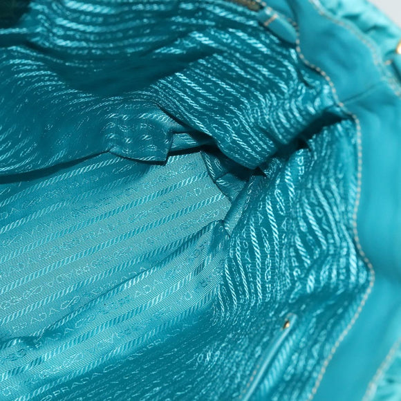 PRADA Hand Bag Nylon Leather 2way Turquoise Blue Gold Auth 116888
