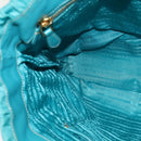 PRADA Hand Bag Nylon Leather 2way Turquoise Blue Gold Auth 116888-20