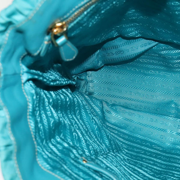 PRADA Hand Bag Nylon Leather 2way Turquoise Blue Gold Auth 116888