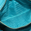 PRADA Hand Bag Nylon Leather 2way Turquoise Blue Gold Auth 116888-21