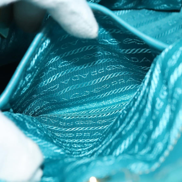 PRADA Hand Bag Nylon Leather 2way Turquoise Blue Gold Auth 116888