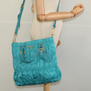 PRADA Hand Bag Nylon Leather 2way Turquoise Blue Gold Auth 116888-26