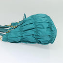 PRADA Hand Bag Nylon Leather 2way Turquoise Blue Gold Auth 116888-4