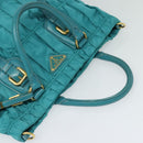 PRADA Hand Bag Nylon Leather 2way Turquoise Blue Gold Auth 116888-6