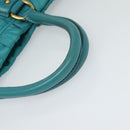 PRADA Hand Bag Nylon Leather 2way Turquoise Blue Gold Auth 116888-7