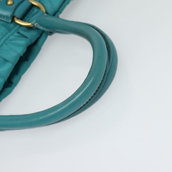 PRADA Hand Bag Nylon Leather 2way Turquoise Blue Gold Auth 116888