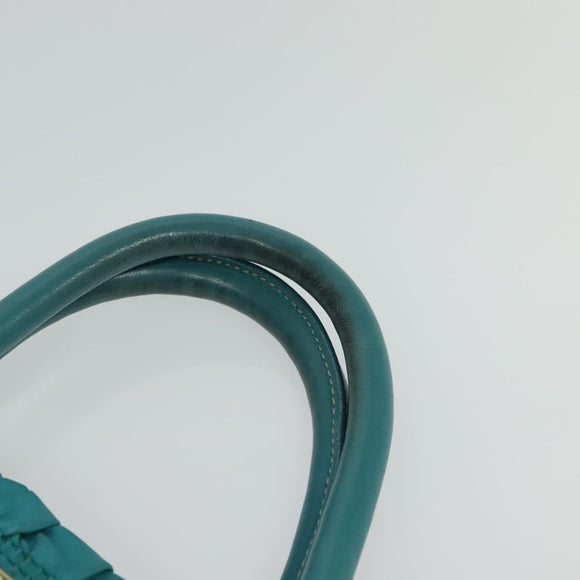 PRADA Hand Bag Nylon Leather 2way Turquoise Blue Gold Auth 116888