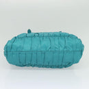 PRADA Hand Bag Nylon Leather 2way Turquoise Blue Gold Auth 116888-9