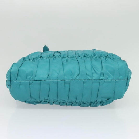 PRADA Hand Bag Nylon Leather 2way Turquoise Blue Gold Auth 116888