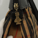 Burberrys Nova Check Hand Bag Canvas Beige Gold Auth 116935-14