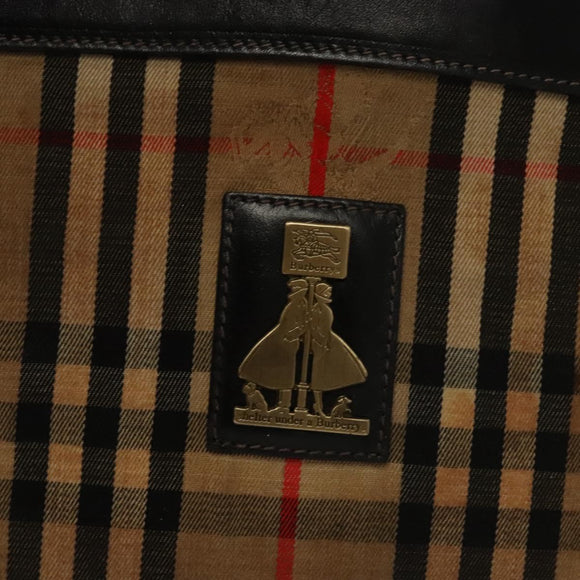 Burberrys Nova Check Hand Bag Canvas Beige Gold Auth 116935