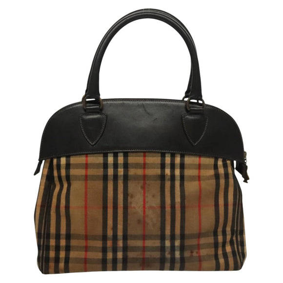 Burberrys Nova Check Hand Bag Canvas Beige Gold Auth 116935