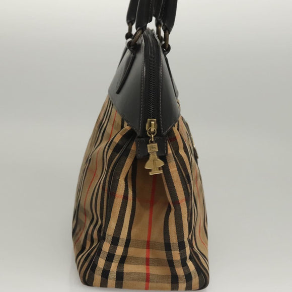 Burberrys Nova Check Hand Bag Canvas Beige Gold Auth 116935