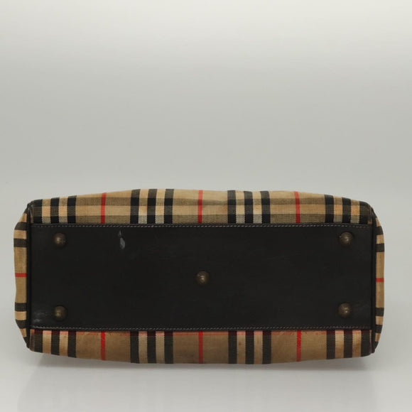 Burberrys Nova Check Hand Bag Canvas Beige Gold Auth 116935