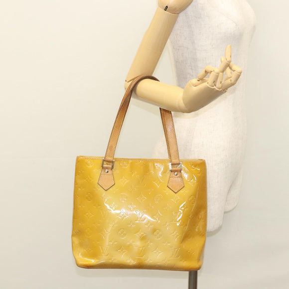 LOUIS VUITTON Monogram Vernis Houston Hand Bag Beige M91004 LV Auth 116941