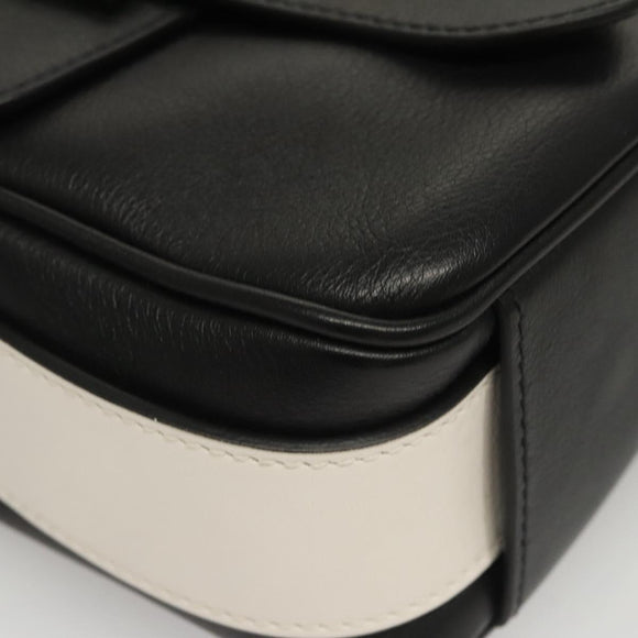PRADA Shoulder Bag Leather Black White Auth 117019V